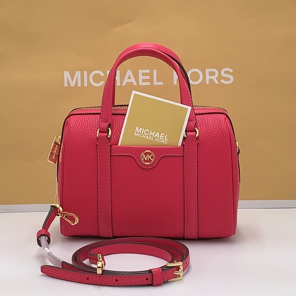 Michael Kors Travel Small Duffle Leather Crossbody Satchel Electric Pink NWT - Picture 2 of 15